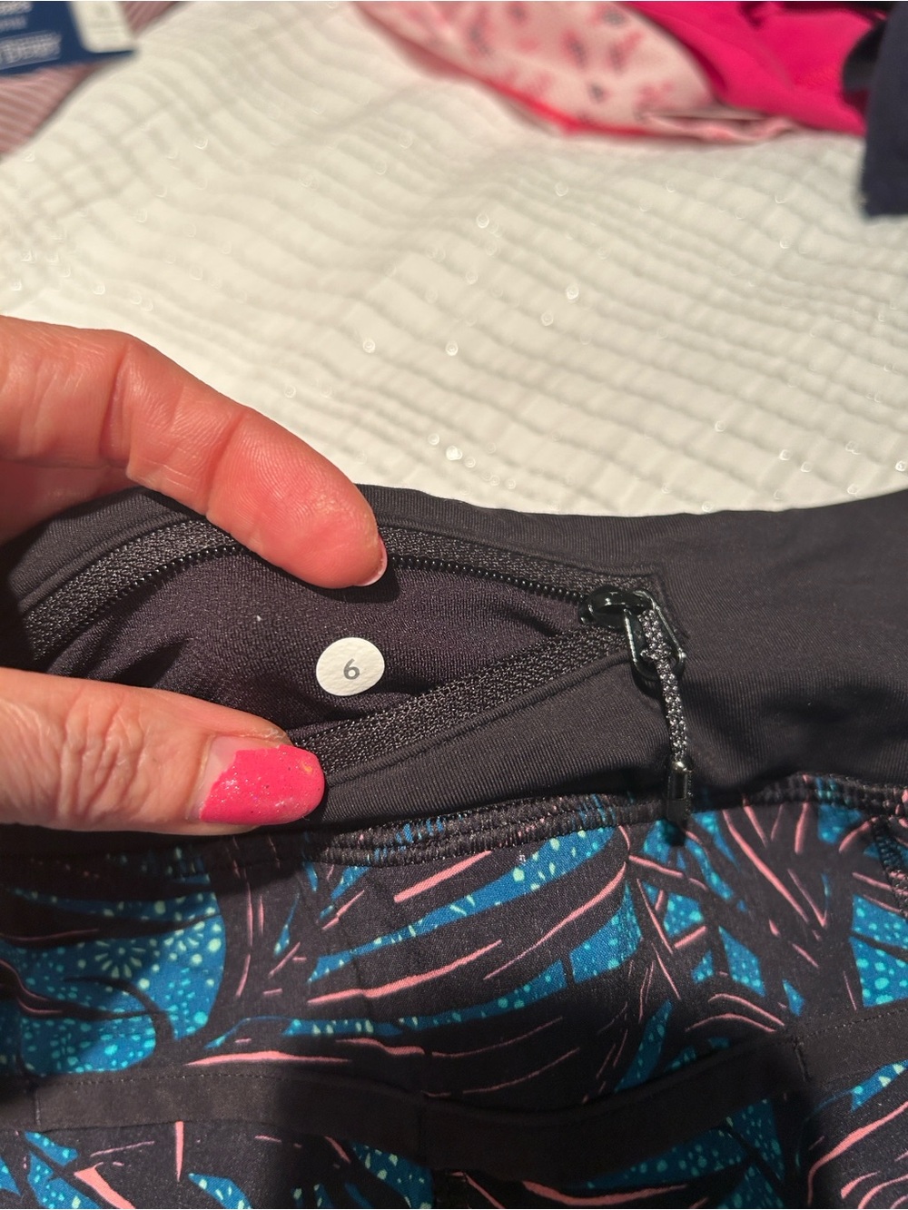 Women’s Athletic Running Shorts - Black and Teal Print - Picture 4 of 5